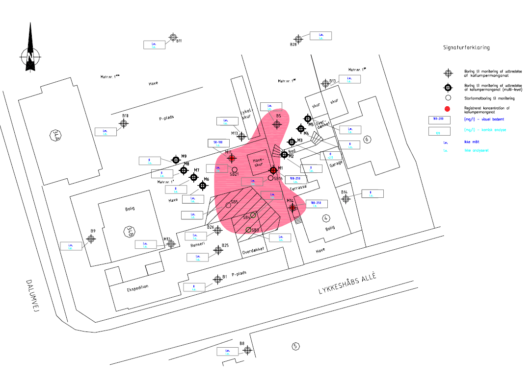 Figur 5.5: Udbredelse af KMnO<sub>4</sub> (8. måned, 30. juni 2003), (figuren ses i større format i bilag 3.8.3).