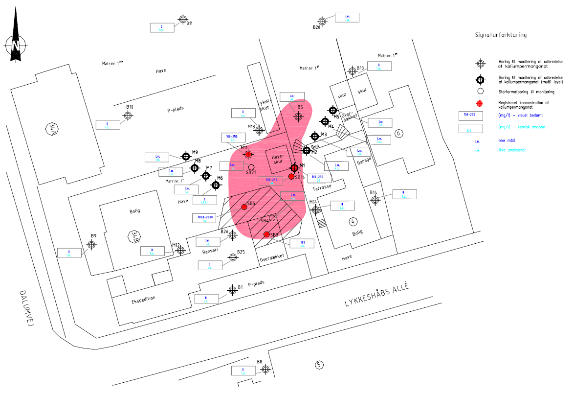 Figur 5.6: Udbredelse af KMnO<sub>4</sub> (10. måned, 11. august 2003), (figuren ses i større format i bilag 3.8.4).