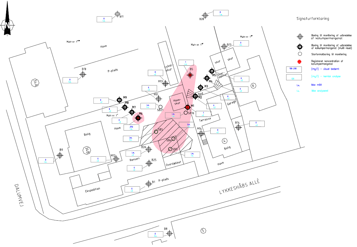 Figur 5.8: Udbredelse af KMnO<sub>4</sub> (18. måned, 14. april 2004), (figuren ses i større format i bilag 3.8.6).