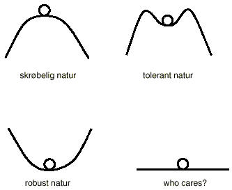 Figur 9.1. Illustration af forskellige naturopfattelser</EM>
(Arler 1998, efter Schwartz & Thompson).(3 Kb)