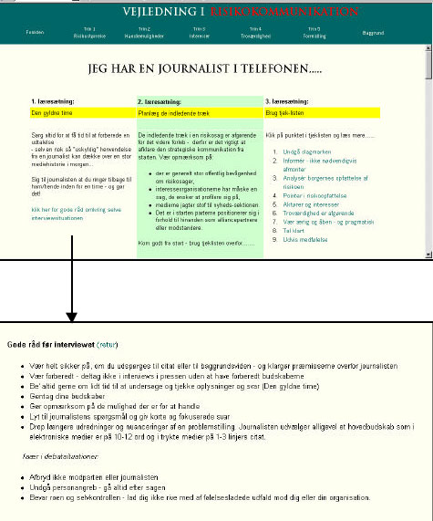 Figur 7.2: Indholdet under ”Panikknappen” med eksempel på undermenu