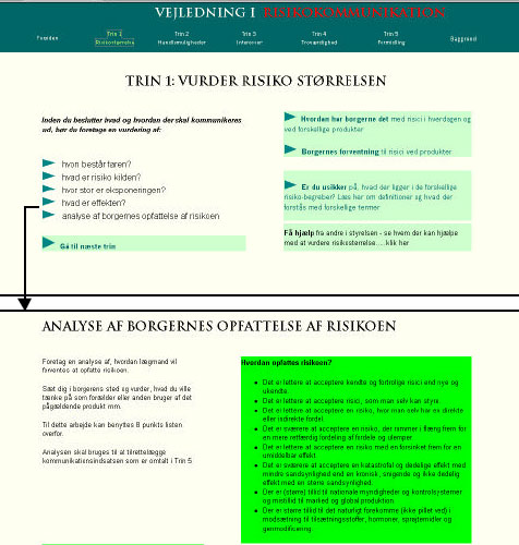 Figur 7.3: Trin 1: Vurder risikostørrelsen - her gennemgås begreberne fare, risikokilden, eksponering og effekt samt bl.a. en analyse af borgernes opfattelse af risikoen