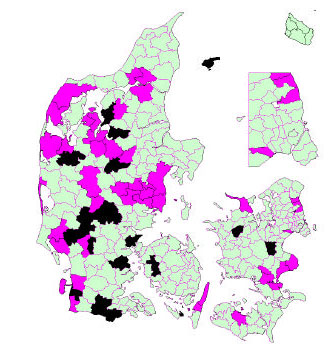 Figur 1 Oversigt over kommuner, hvor erhverv har adgang til genbrugspladser