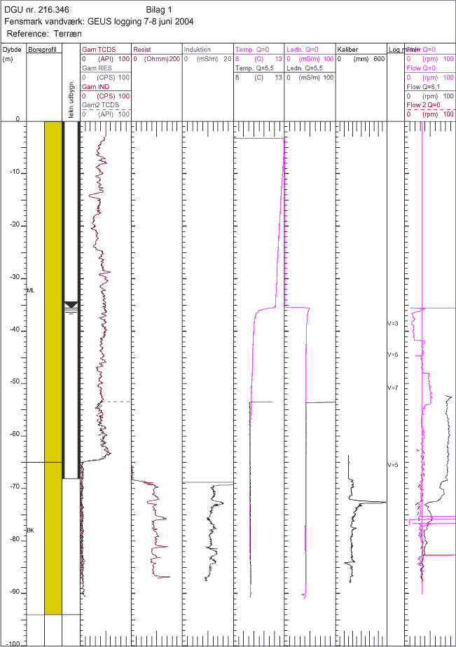Bilag 1 Fensmark vandvrk: GEUS logging 7-8 juni 2004