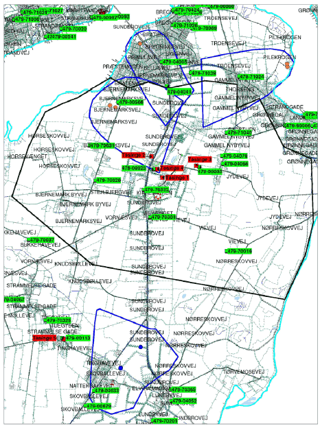Figur 1: Potentielt v&aelig;rkstedsomr&aring;de &rdquo;T&aring;singe&rdquo; med indvindingsoplande