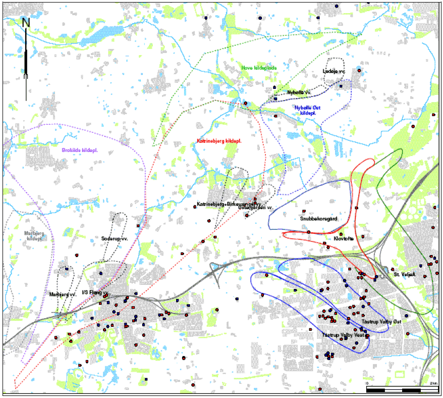 Figur 1 Potentielt Indvindingsoplande i T&aring;srup nord indsatsomr&aring;de. Potentielt v&aelig;rkstedsomr&aring;de &rdquo;T&aring;strup nord&rdquo; (Snubbekorsg&aring;rd&nbsp; indvindingsopland)