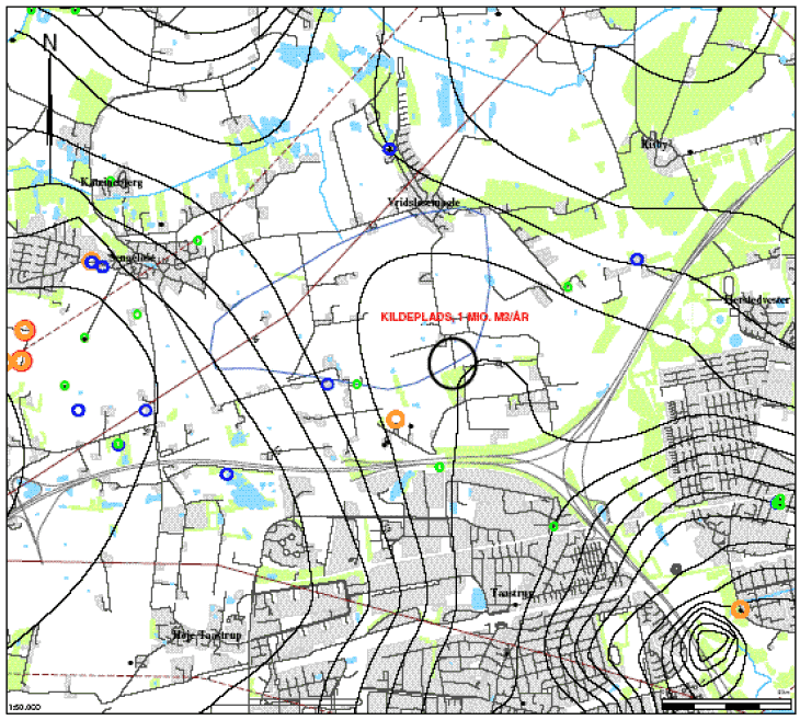 Figur 2: Potentielt v&aelig;rkstedsomr&aring;de &rdquo;T&aring;strup Nord&rdquo; - grundvandspotentiale