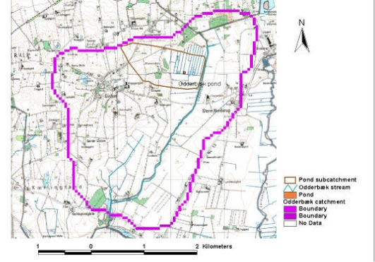 Figure 3.7 Pond location in Odder bæk catchment.