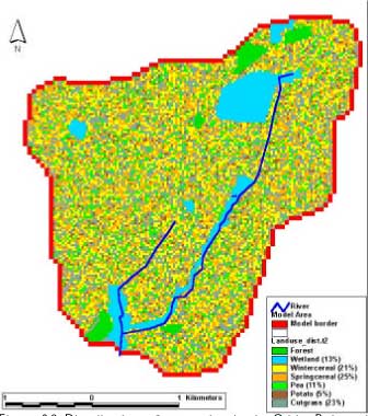 Figure 3.2 Distribution of vegetation in the Odder Bæk model.