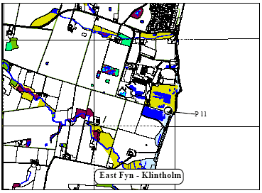 Figure 2.2 Location of ponds on the east coast of Fyn (P8, P10-P11)