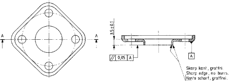 Figure 6.5 Flange of stainless steel (W. no. 1.4301) produced by Danfoss A/S using of lubricants containing chlorinated compounds. Shown in real size. 