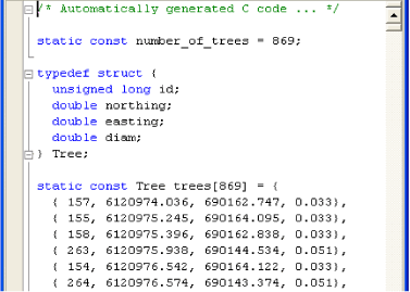 Figure B3 Sorted list, automatically generated C source. Configuration data (or database) for the ProxTree block.