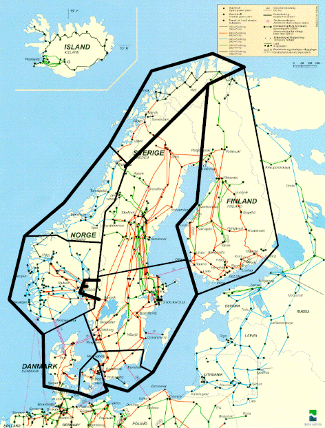 Figure 31: The 10 transmission areas, which the Nordic system consists of in the model.