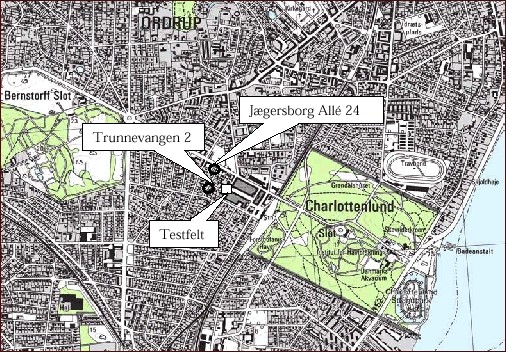 Figur 3.1 Beliggenhed af lokalitet og testfelt (1:25.000)