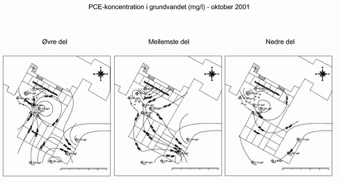 Klik på billedet for at se html-version af: ‘PCE-koncentration i grundvandet (mg/l) - april 2001‘