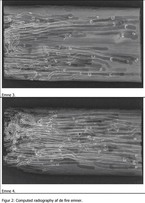 Figur 2: Computed radiography af de fire emner.