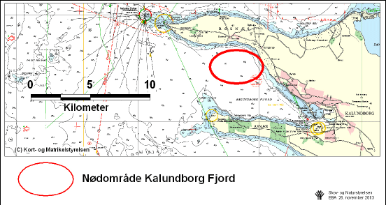 Figur 3.10 Regionplanskort, kort med naturbeskyttelsesinteresser samt søkort der angiver nødområde i Kalundborg Fjord