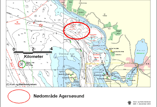 Figur 3.14 Regionplanskort, kort med naturbeskyttelsesinteresser samt søkort der angiver nødområde ved Lindeskov Flak