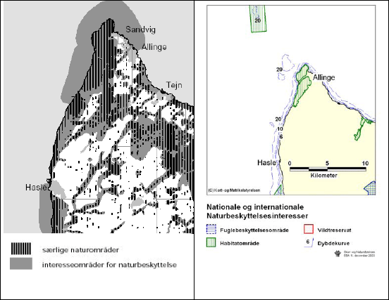 Figur 3.19 Regionplanskort, kort med naturbeskyttelsesinteresser samt søkort der angiver nødområde i Vang Pier