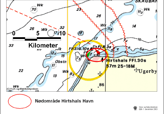 Figur 3.4 Regionplanskort, kort med naturbeskyttelsesinteresser samt søkort der angiver nødområde i Hirtshals Havn