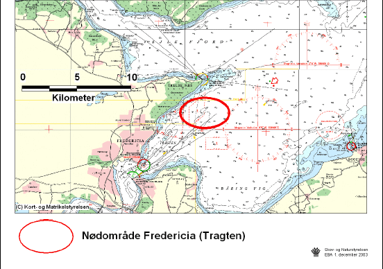 Figur 3.9 Regionplanskort, kort med naturbeskyttelsesinteresser samt søkort der angiver nødområde i Fredericia