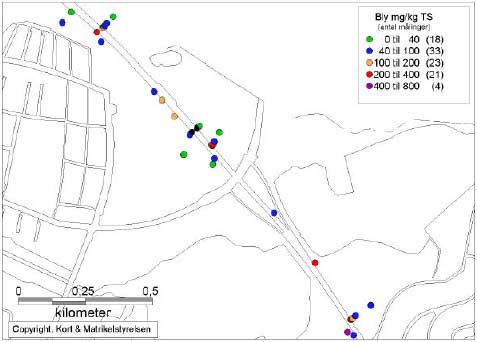 Figur 3.4 Kort over blymåliner – Hareskovvej