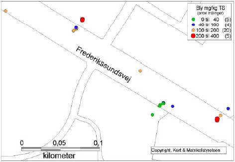 Figur 3.5 Kort over blymåliner – Frederikssundsvej