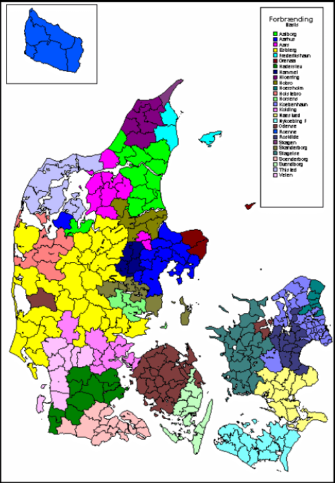 Figur 8.9 Oplandsområder til forbrændingsanlæg, basissituationen år 2024