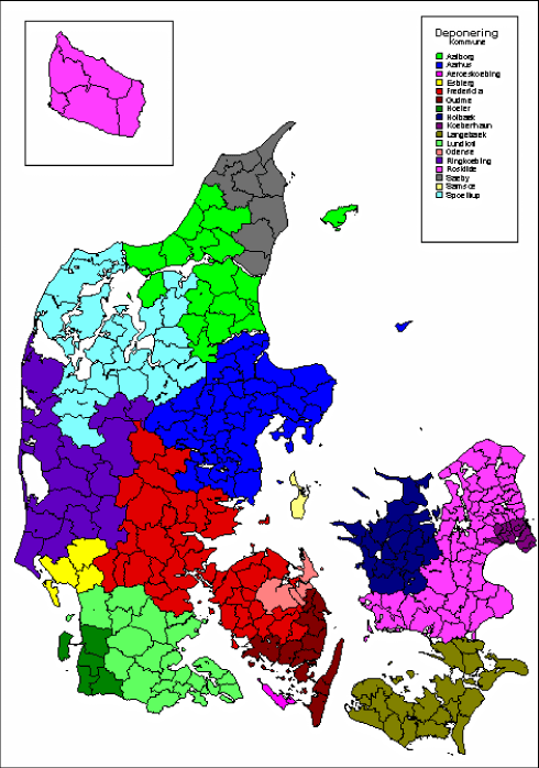 Figur 9.8 Oplandsområder til deponeringsanlæg, fuldkommen konkurrence 6% (”den perfekte plan”) år 2024