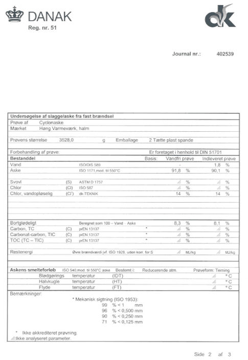 Prøvningsrapport - Undersøgelse af fast brændsel, side 2 af 3