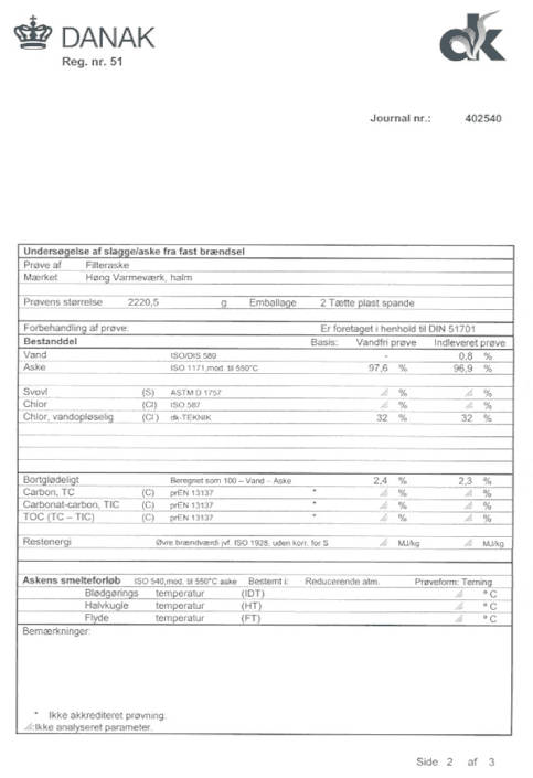 Prøvningsrapport - Undersøgelse af fast brændsel, side 2 af 3