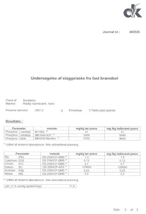 Prøvningsrapport - Undersøgelse af fast brændsel, side 3 af 3