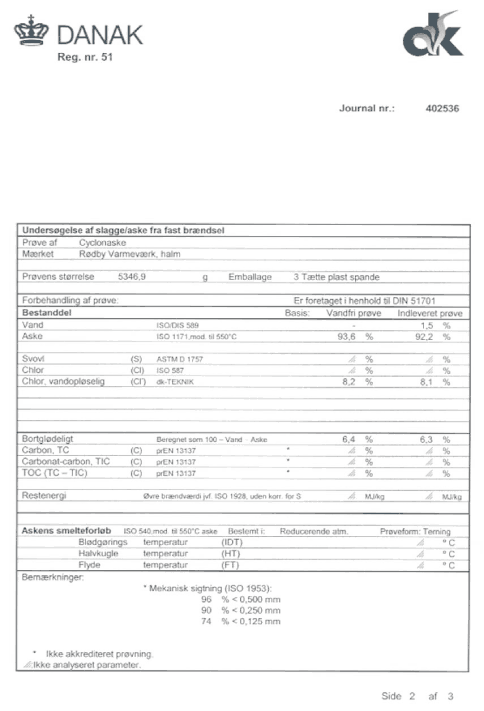 Prøvningsrapport - Undersøgelse af fast brændsel, side 2 af 3