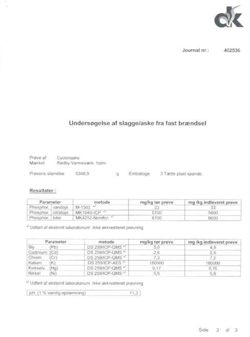 Prøvningsrapport - Undersøgelse af fast brændsel, side 3 af 3