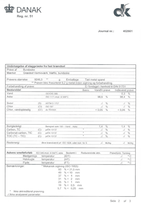 Prøvningsrapport - Undersøgelse af fast brændsel, side 2 af 3