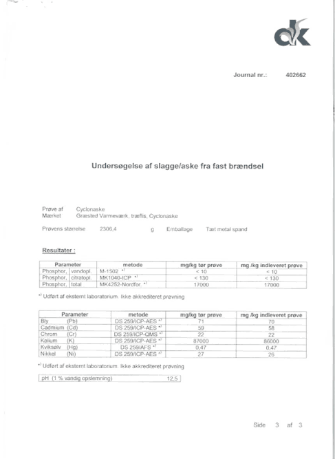 Prøvningsrapport - Undersøgelse af fast brændsel, side 3 af 3