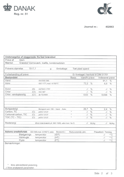 Prøvningsrapport - Undersøgelse af fast brændsel, side 2 af 3