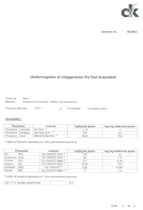 Prøvningsrapport - Undersøgelse af fast brændsel, side 3 af 3