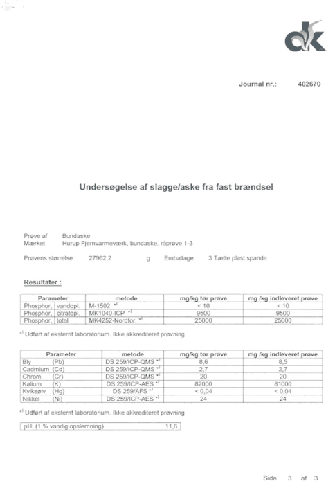 Prøvningsrapport - Undersøgelse af fast brændsel, side 3 af 3