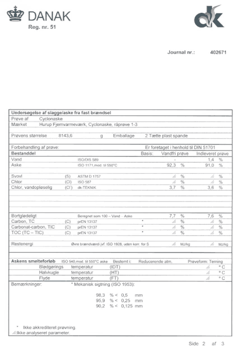 Prøvningsrapport - Undersøgelse af fast brændsel, side 2 af 3