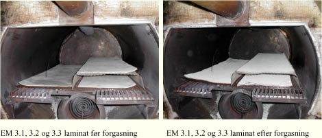 EM 3.1, 3.2 og 3.3 laminat før forgasning og EM 3.1, 3.2 og 3.3 laminat efter forgasning