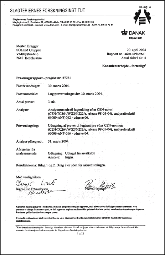 Bilag A til analyserapport side 1 af 3