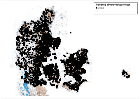 Figur 2.2. Placering af vandværksboringer (BK)