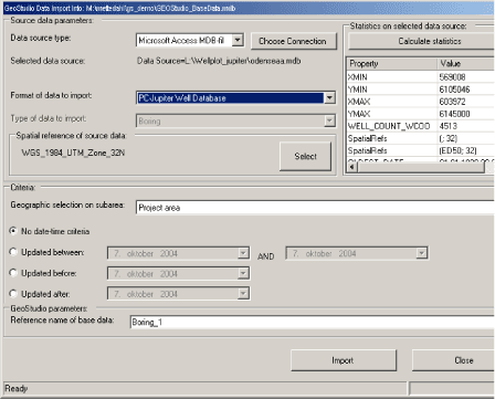 Figur 2.8. Indlæsning af en ekstern datakilde til GeoStudio’s database (Trin K)