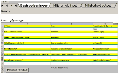 Excel-løsningen har tre indberetningsfaneblade