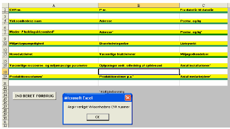 Excel-løsningen har tre indberetningsfaneblade