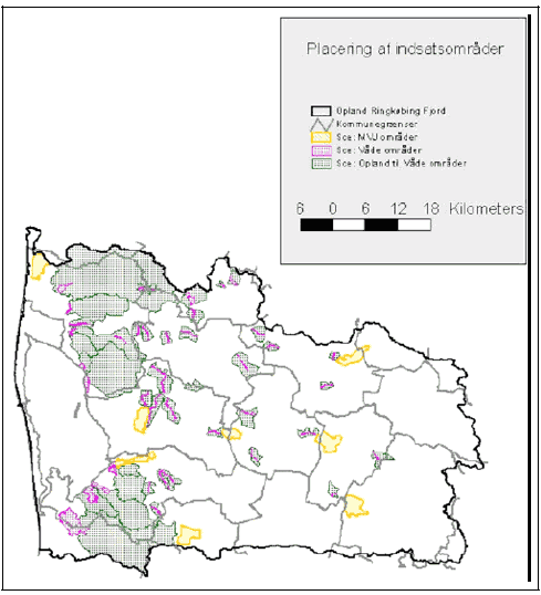 Figur 4.1: Områder udpeget til omlægning til vådområder