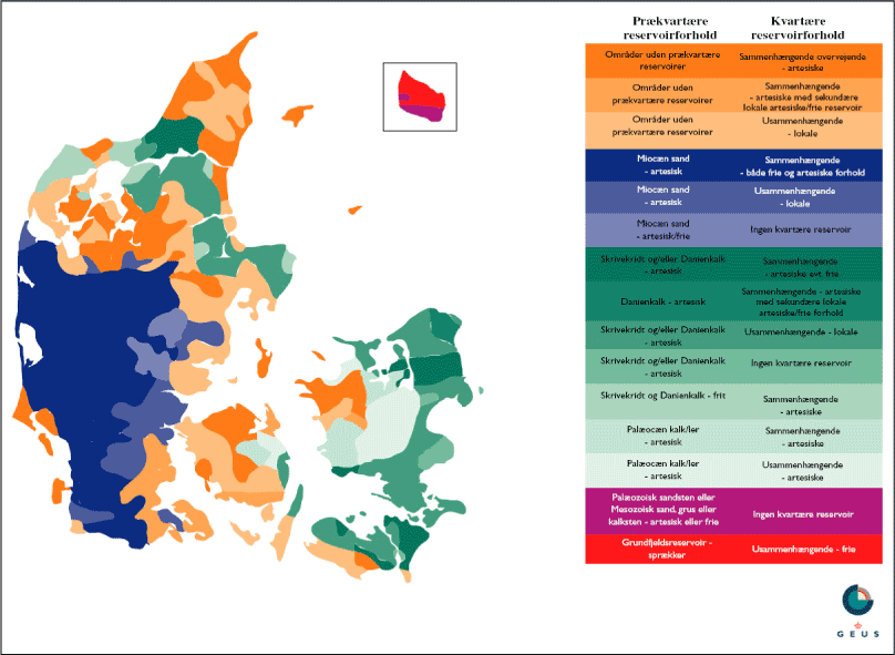 Figur 3.1 Grundvandsmagasiner. Prækvartære og kvartære forhold
