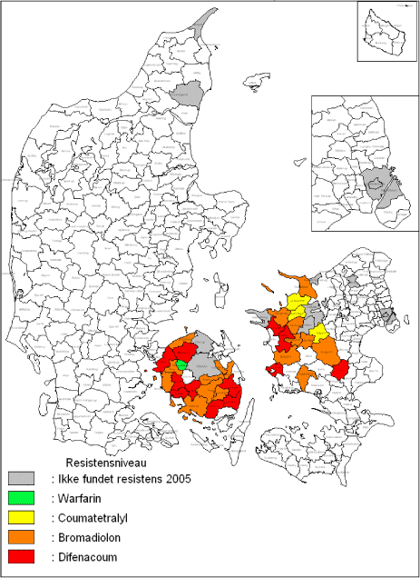 Figur 2. Resistens hos brune rotter indfanget i 2005