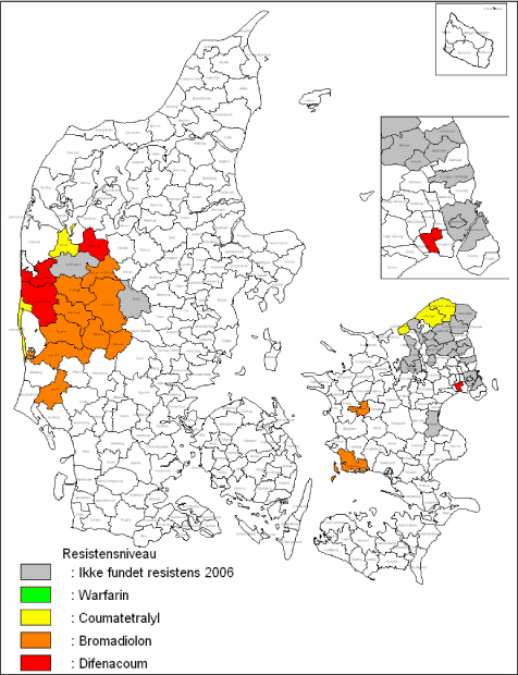 Figur 2. Resistens hos brune rotter indfanget i 2006
